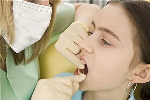 牙科护士,清洁,牙齿,牙线