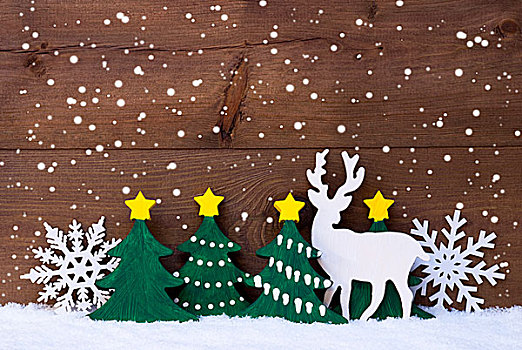 圣诞装饰,驯鹿,雪,绿色,树,雪花