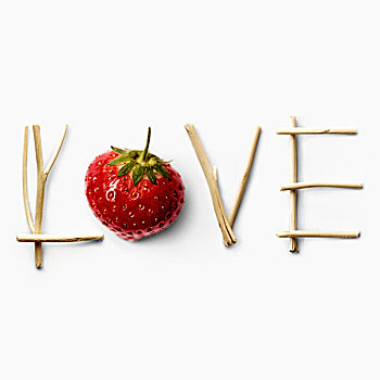 喜爱,书写,草莓,枝条