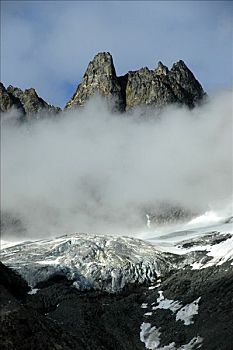 带,雾,高处,冰河,山顶