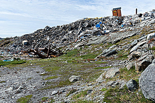 垃圾堆,因纽特人,住宅区,峡湾,格陵兰东部,格陵兰