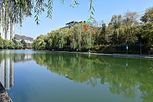 贵州遵义湘江河,色彩斑斓冬景如画