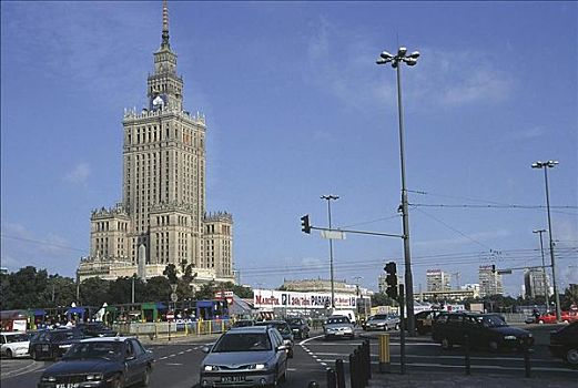 建筑,塔楼,宫殿,文化,华沙,波兰,欧洲,汽车,街道,欧盟新成员