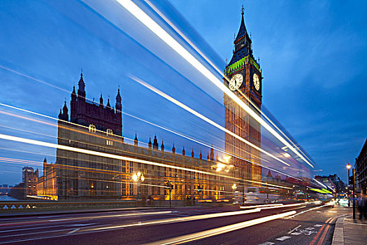 大本钟,后面,光柱,黎明,时间,伦敦,英国