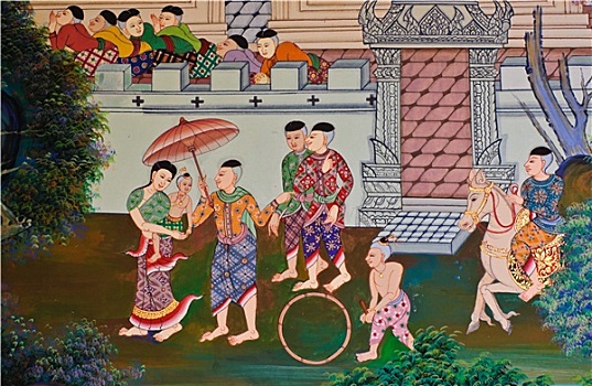 传统,泰国,艺术,佛教寺庙,墙壁