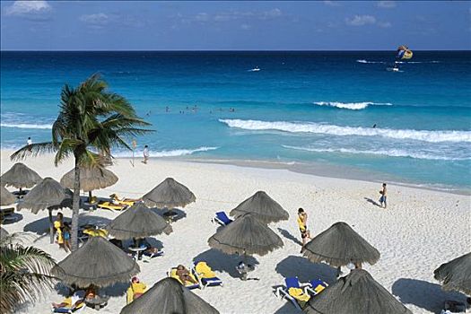海滩,坎昆,马雅里维拉,尤卡坦半岛,墨西哥