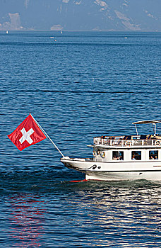 老,渡轮,游客,沃州,瑞士,欧洲