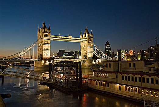 塔桥,光亮,夜晚,伦敦,英格兰,英国