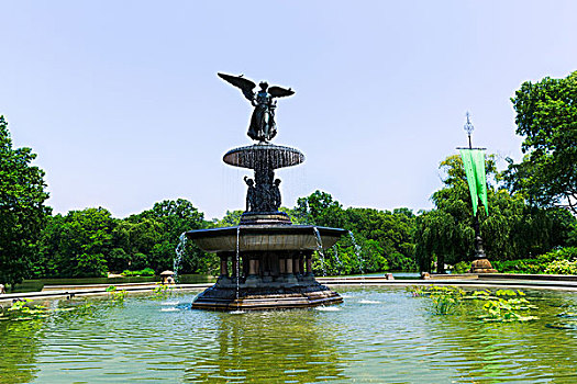 中央公园,天使,水,喷泉,平台,纽约,美国