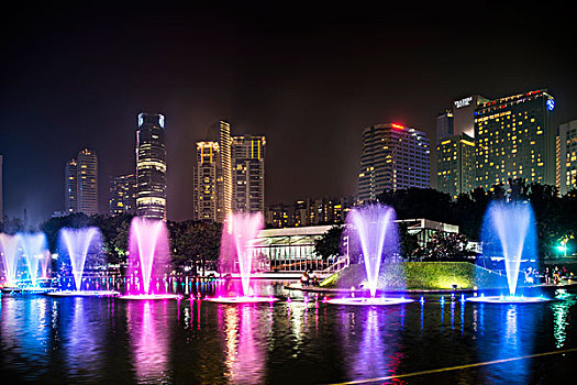 灯,展示,喷水池,湖,交响乐,城市公园,摩天大楼,市中心,吉隆坡,马来西亚,亚洲