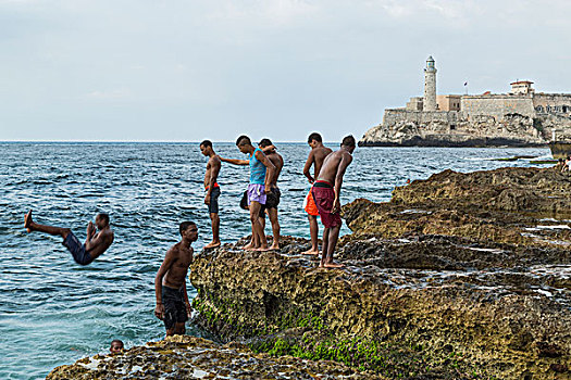 古巴,哈瓦那,青少年,湾,马雷贡,堡垒,背景