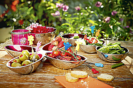 蔬菜,水果,小碗,桌子,户外