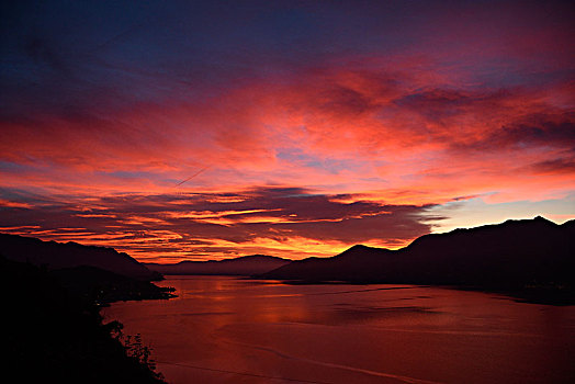 日落,马焦雷湖,靠近,伦巴第,意大利,欧洲