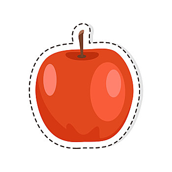 红苹果,矢量,隔绝,不干胶,象征,成熟,水果,白色背景,背景,素食,插画,轮廓,虚线
