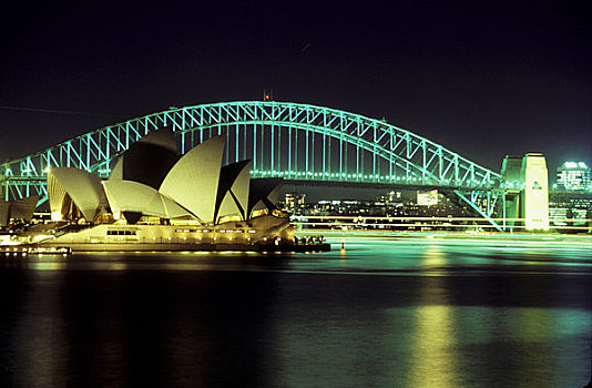 澳大利亚,悉尼,剧院,海港大桥,夜晚,灯,条纹