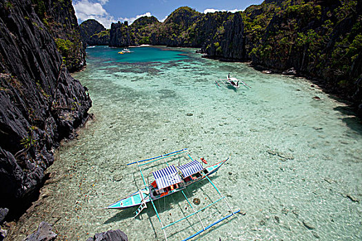 螃蟹船,船,小,泻湖,岛屿,靠近,埃尔尼多,巴拉望岛,菲律宾