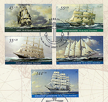 德国,邮资,邮票,慈善,2006年,高桅横帆船