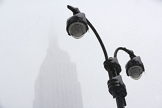仰视,帝国大厦,暴风雪,纽约,美国