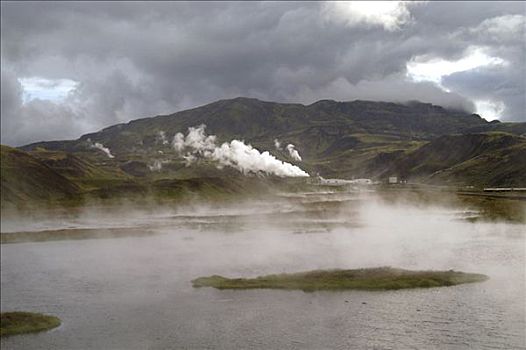 热,湖,地热发电站,靠近,雷克雅未克,冰岛