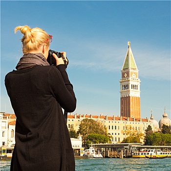 女性,游客,照相,威尼斯