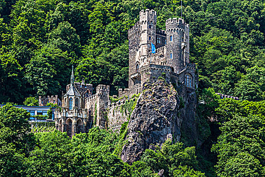 中世纪,城堡,悬崖,莱茵河,泰斯汀绍森,德国