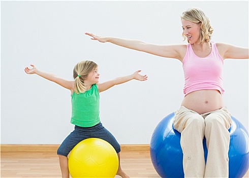孕妇,弹起,健身球,孩子,女儿