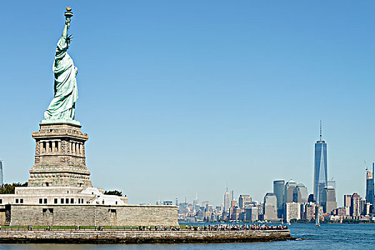自由岛,自由女神像,曼哈顿,南,一个,世贸中心,纽约,美国