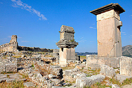 土耳其,省,安塔利亚,世界遗产,柱子,石棺
