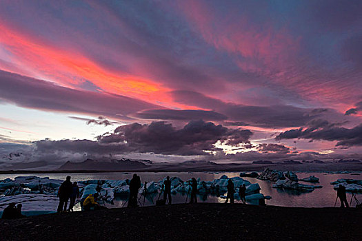 摄影师,湖岸,杰古沙龙湖,冰岛,欧洲