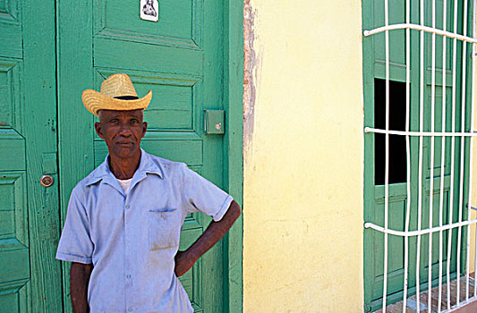 古巴,特立尼达,老,殖民地,乡村,一个,男人,头像,正面,彩色,建筑