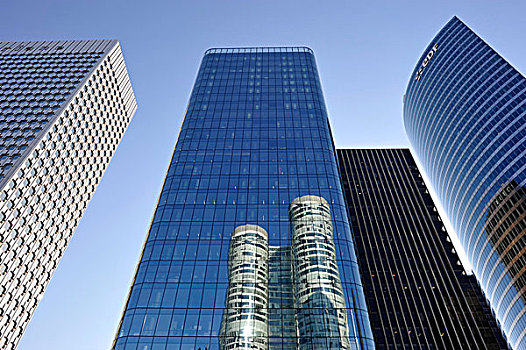 摩天大楼,旅游,反射,玻璃幕墙,建筑,左边,塔楼,右边,巴黎,法国,欧洲
