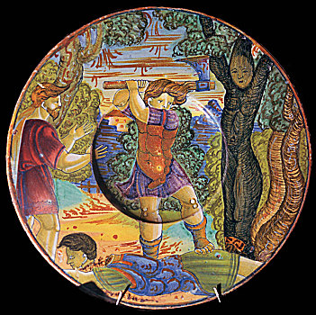 意大利人,陶器,盘子,树,小树林,16世纪,艺术家,未知