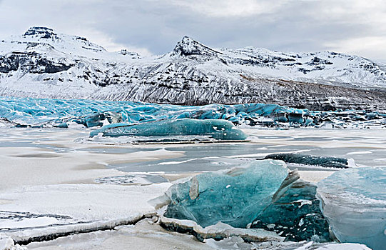 冰河,瓦特纳冰川,冬天,正面,冰冻,结冰,湖,大幅,尺寸