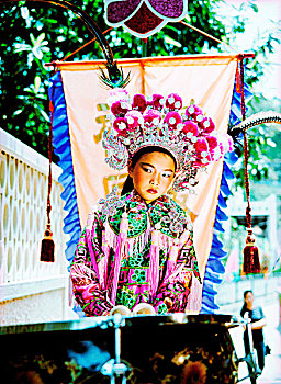 中国,香港,长洲,岛屿,女孩,头像,站立,穿,传统服装,队列,2000年