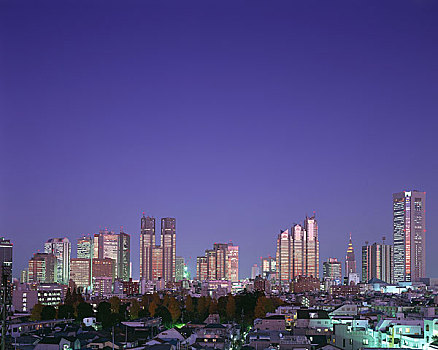 夜景,摩天大楼,新宿