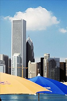 特写,沙滩伞,码头,海军码头,芝加哥,伊利诺斯,美国