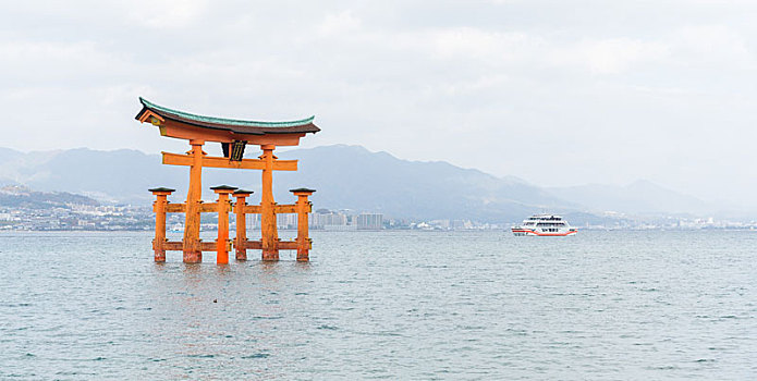 橙色,漂浮,日本人,日本神道,大门,严岛神社