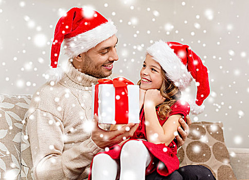 家庭,圣诞节,圣诞,冬天,高兴,人,概念,微笑,父亲,给,女儿,礼盒