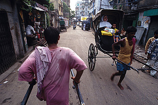 手,人力车,小路,加尔各答,印度