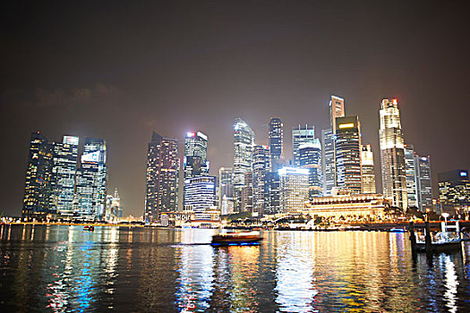 夜景,摩天大楼,水岸,新加坡