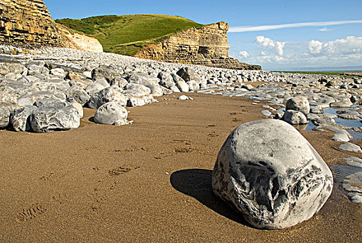 石头,海滩,悬崖,海岸,纳什,格拉摩根,文化遗产,南威尔士,威尔士,英国,欧洲