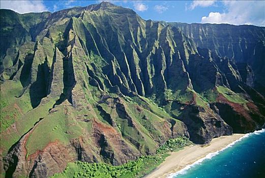 夏威夷,考艾岛,纳帕利海岸,俯视,生动,悬崖,海洋,海滩
