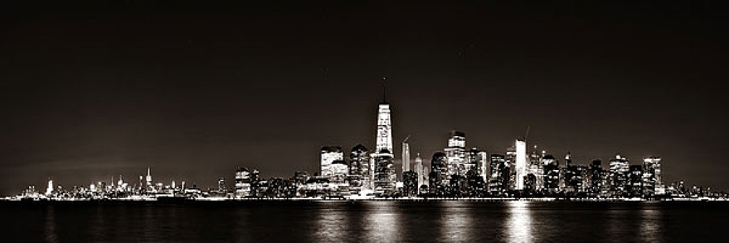 纽约,市区,天际线,夜晚,全景,上方,哈得逊河