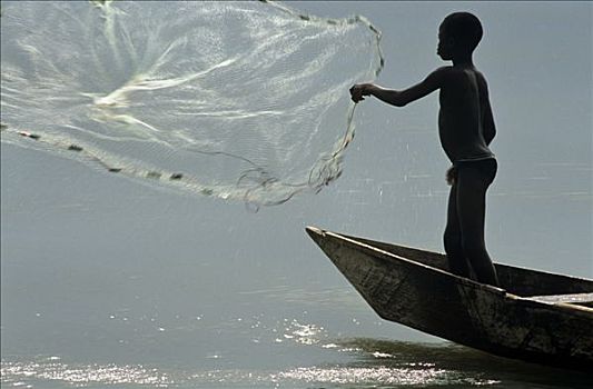 加纳,男孩,钓鱼,湖