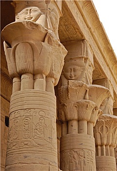 柱子,哈索尔,头部,女神,菲莱岛,庙宇,埃及