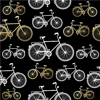 自行车,无缝,图案,金色,概念