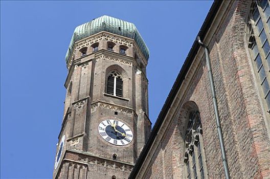 塔,圣母教堂,教堂,慕尼黑,巴伐利亚,德国,欧洲