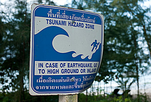 海啸,警告,标识,海滩,方向,路线,普吉岛,泰国,亚洲