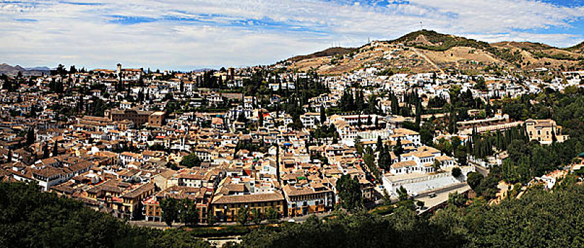 全景,俯视,城市,格林纳达,格拉纳达,风景,阿尔罕布拉,安达卢西亚,西班牙