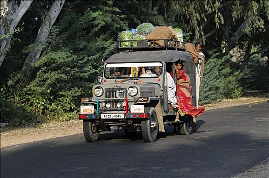 大家庭,汽车,靠近,普什卡,拉贾斯坦邦,北印度,亚洲
